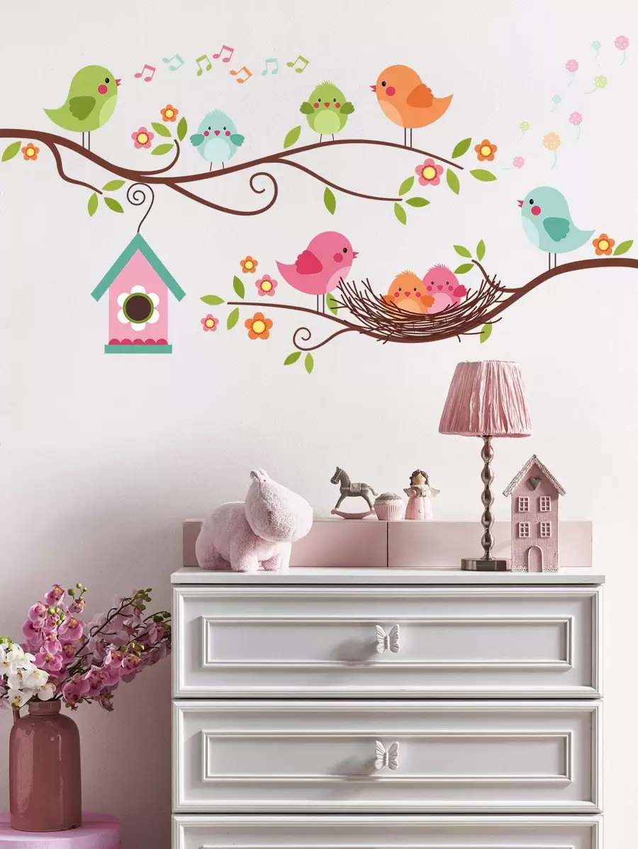 Cartoon Bird Print Wall Sticker - Multicolor - View 1
