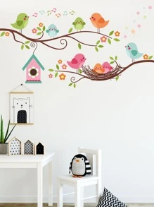Cartoon Bird Print Wall Sticker - Multicolor - View 3
