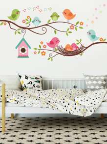 Cartoon Bird Print Wall Sticker - Multicolor - View 4