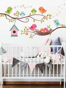 Cartoon Bird Print Wall Sticker - Multicolor - View 6