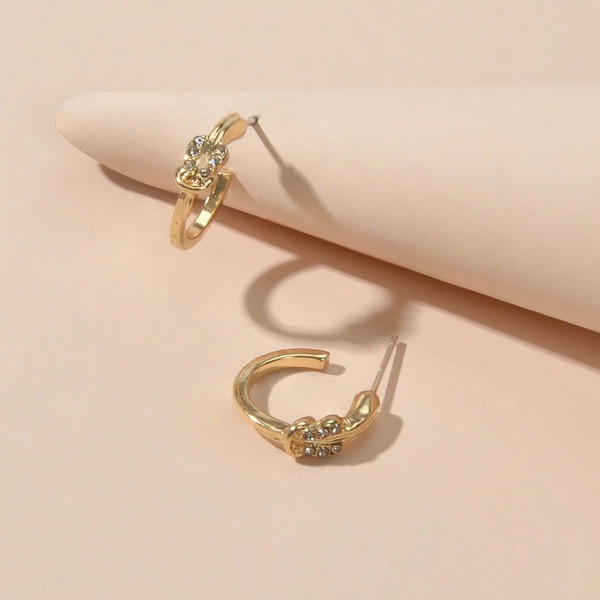 

1pair Rhinestone Detail Cuff Hoop Earrings, Gold