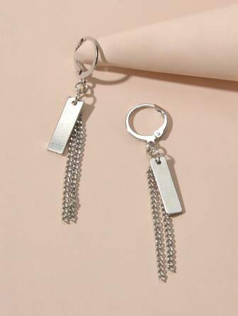 اقراط متدلي معدني مستطيل وسلسلة زودج واحد