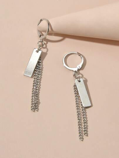 اقراط متدلي معدني مستطيل وسلسلة زودج واحد