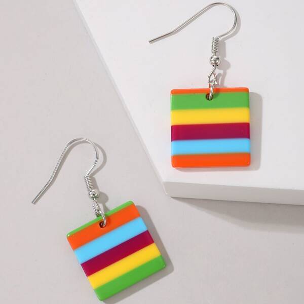 

Color Block Pattern Geometric Drop Earrings, Multicolor