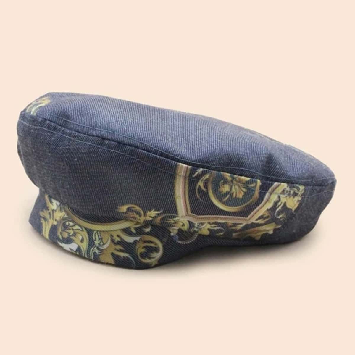 

Baroque Print Denim Beret, Blue