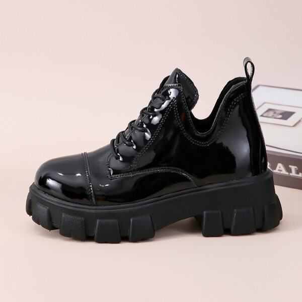 

Patent Lace-up Front Boots, Black