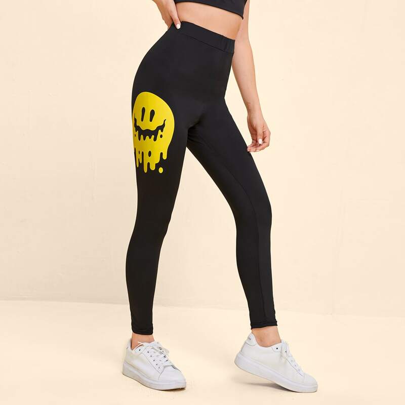 

Smile Graphic Leggings, Black