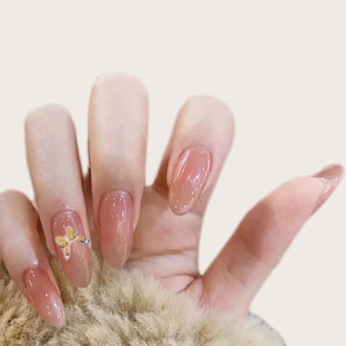 

24pcs Butterfly Pattern False Nail & 1sheet Tape, Pink