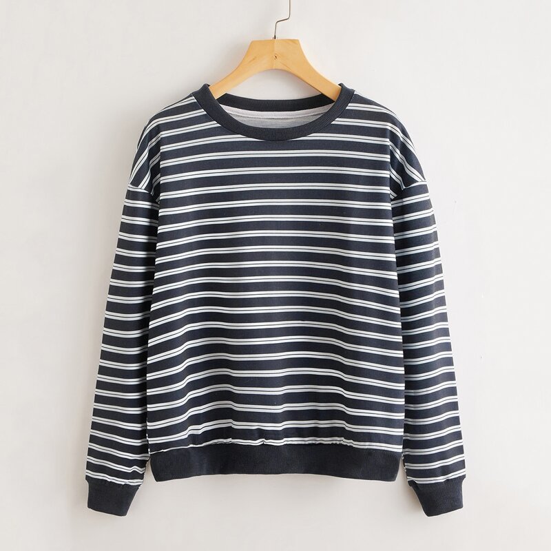

Striped Drop Shoulder Sweatshirt, Navy blue