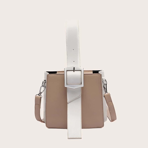 

Eyelet Buckle Decor Satchel Bag, Khaki