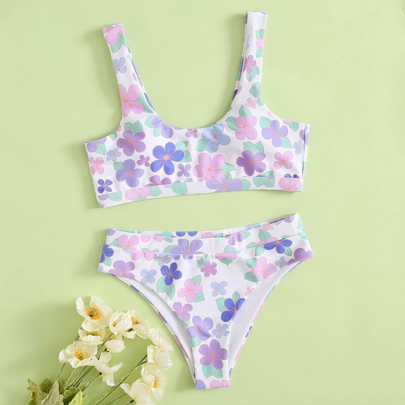

Floral Scoop Neck Bikini Swimsuit, Multicolor