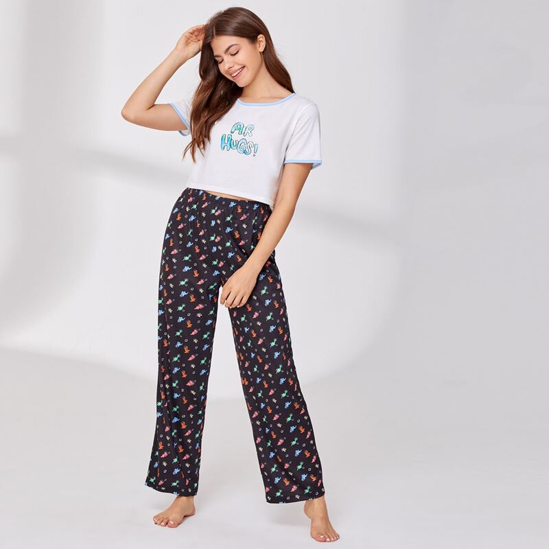 

Letter & Cartoon Print PJ Set, Multicolor