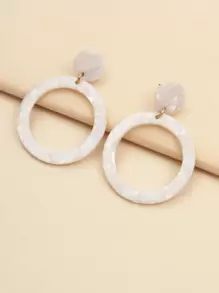 Acrylic Marble Hoop Drop Earrings - White - View 1