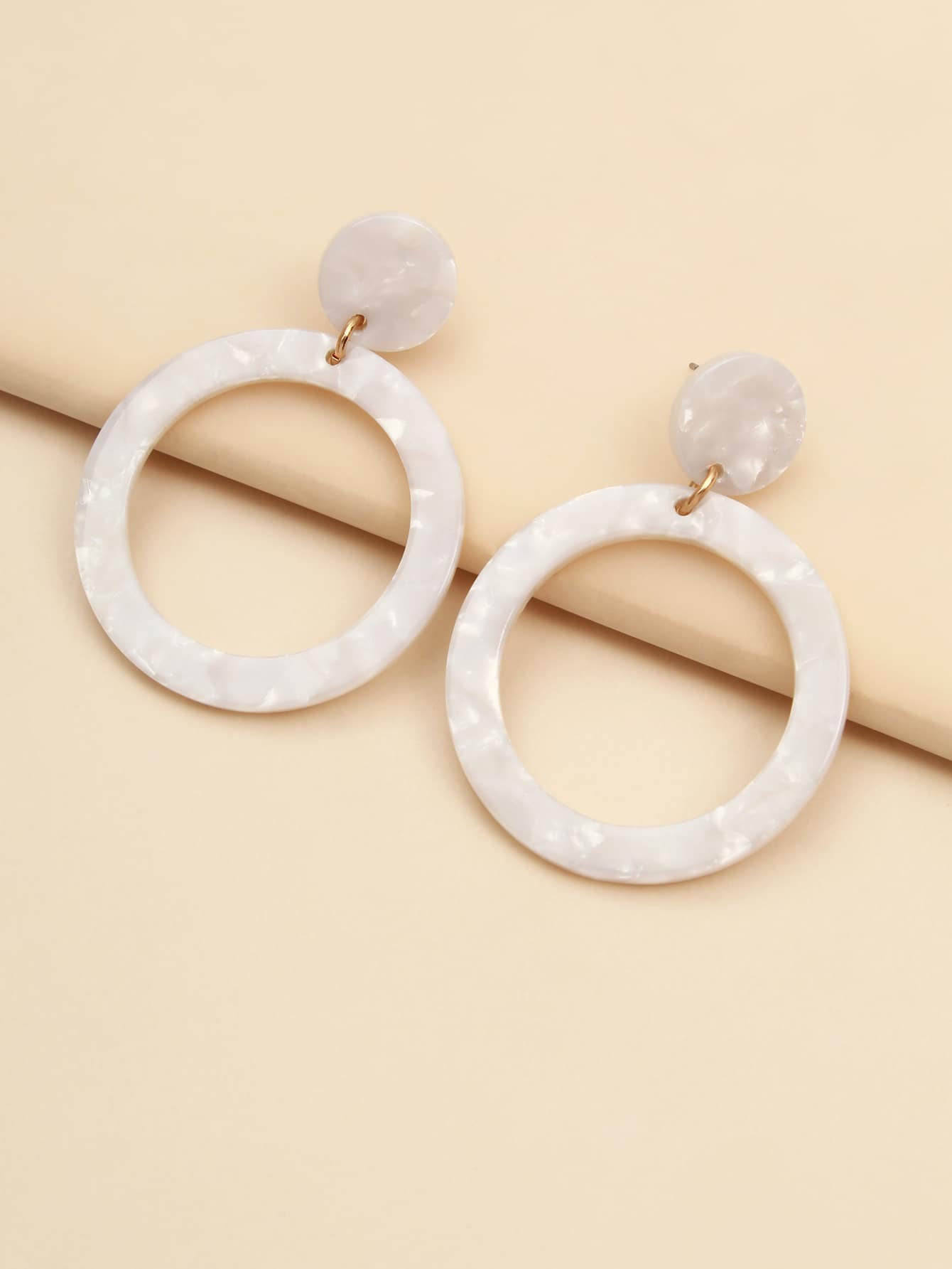 Acrylic Marble Hoop Drop Earrings - White - View 1