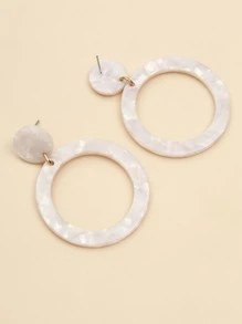 Acrylic Marble Hoop Drop Earrings - White - View 3