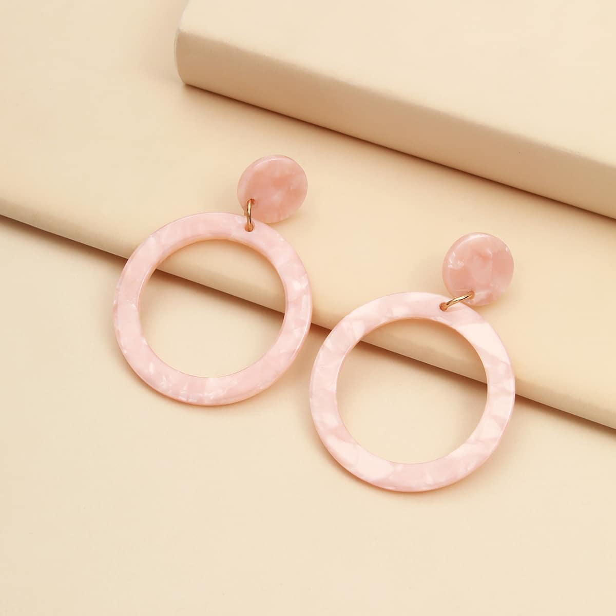 

Acrylic Round Charm Drop Earrings, Pink