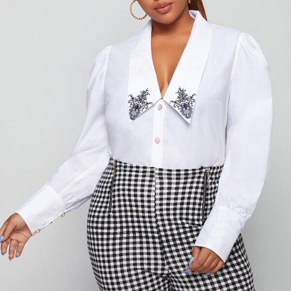 

Plus Embroidered Detail Chelsea Collar Blouse, White