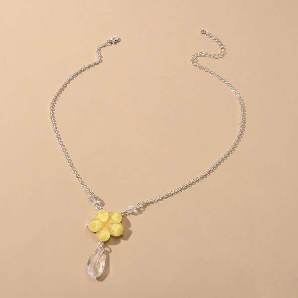 

1pc Flower Pendant Necklace, Yellow
