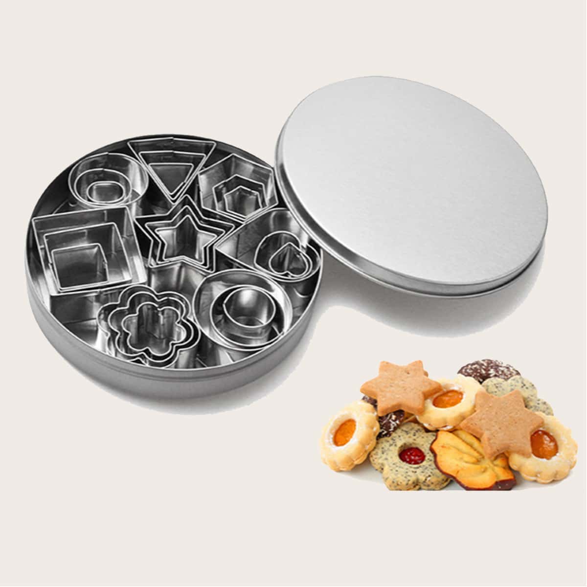 

24pcs Stainless Steel Biscuit Mold, Silver