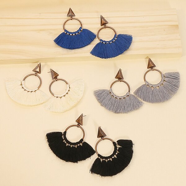 

4pairs Tassel Decor Drop Earrings, Multicolor