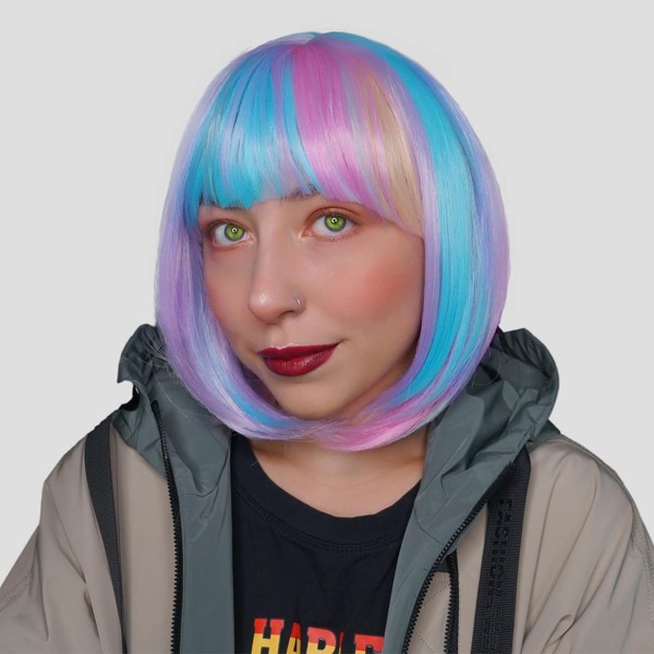 

Halloween Colorful Short Bob Wig With Bang, Multicolor