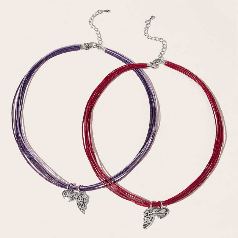 

2pcs Heart Rope Bracelet, Multicolor