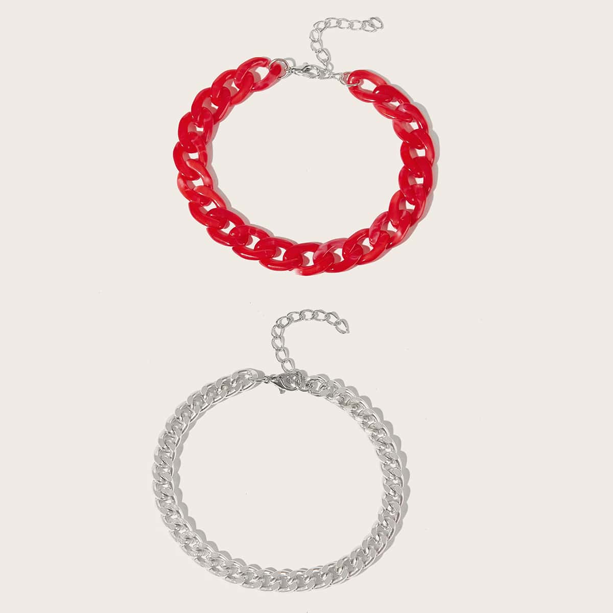 

2pcs Chunky Chain Bracelet, Multicolor