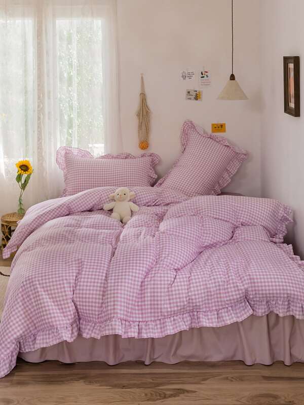 Gingham Pattern Bedding Set Without Filler Romwe Usa - Purple Gingham Twin Bedding Gingham Pattern Bedding Set Without Filler Romwe Usa - Purple Gingham Twin Bedding