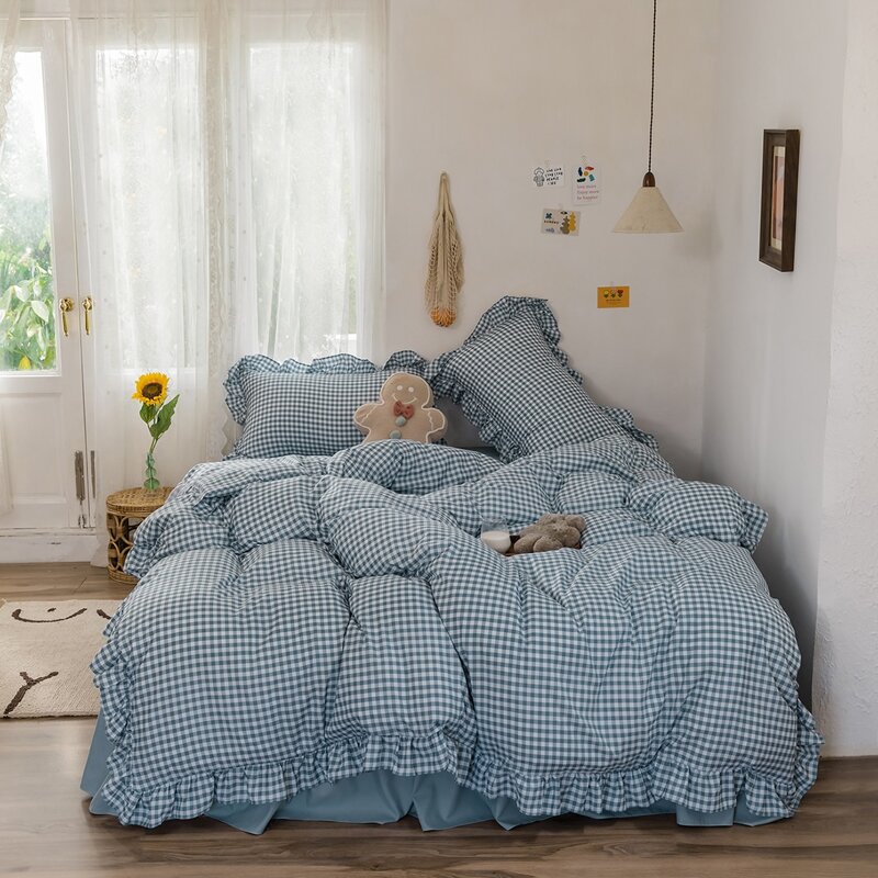 

Gingham Pattern Bedding Set Without Filler, Dusty blue