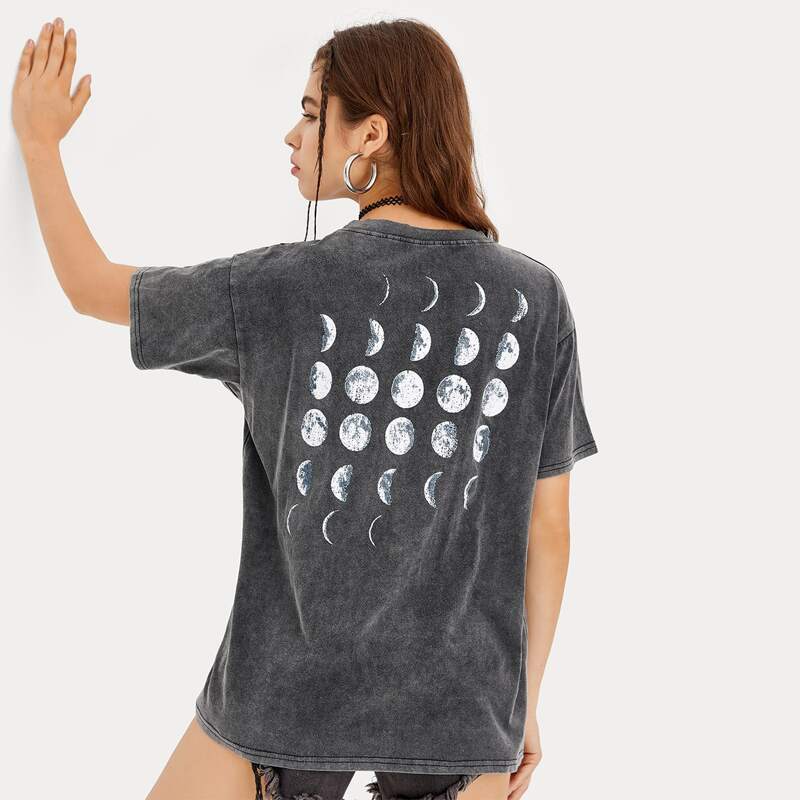 

Moon Graphic Back Tee, Dark grey