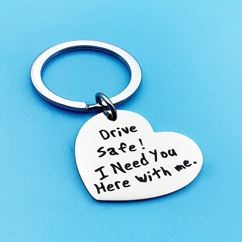 

Slogan Graphic Heart Keychain, Silver