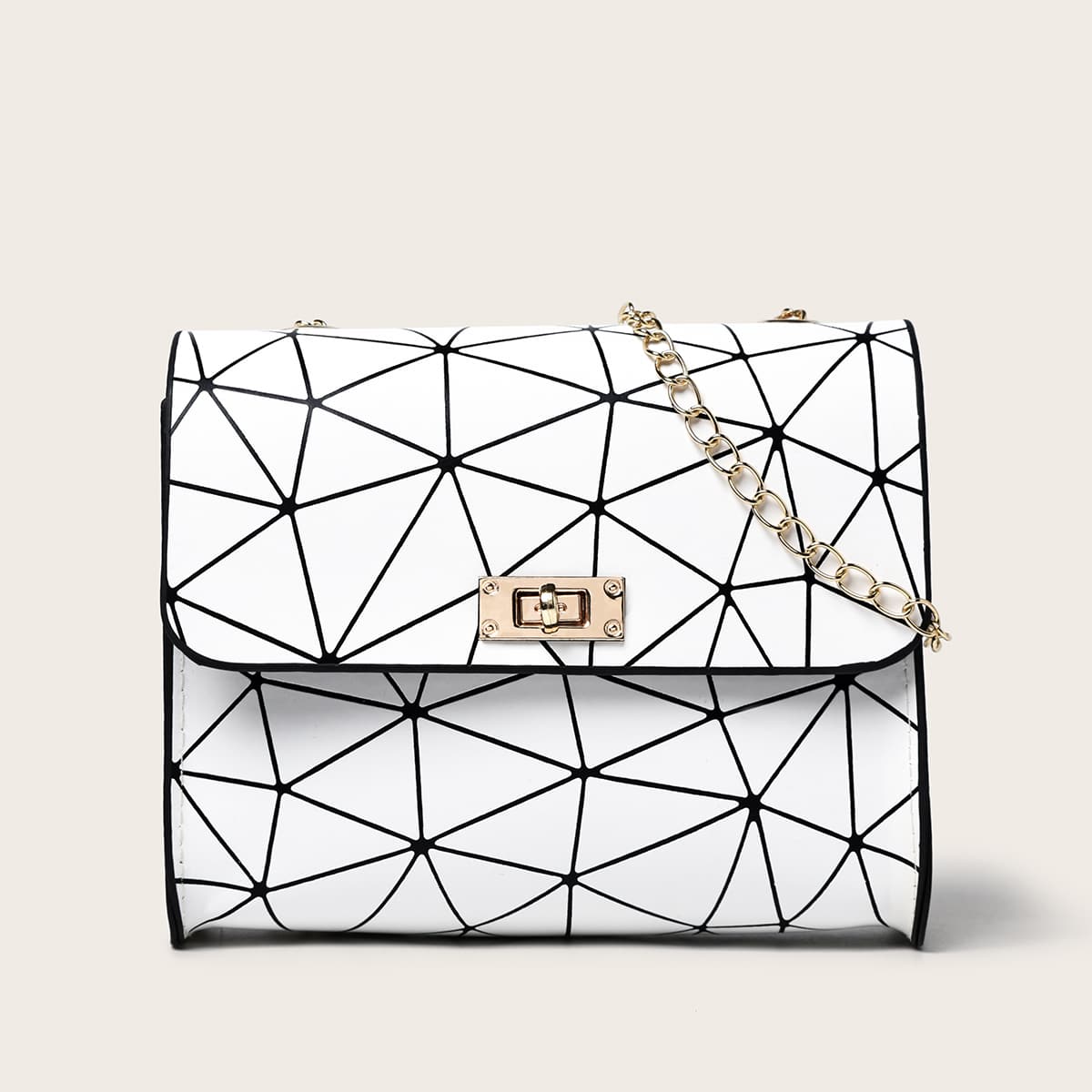 

Geo Chain Crossbody Bag, Black and white