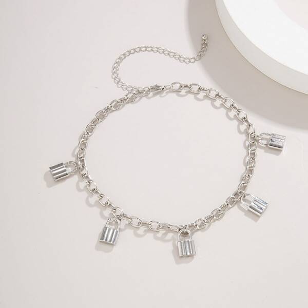 

1pc Lock Charm Chain Necklace, Silver