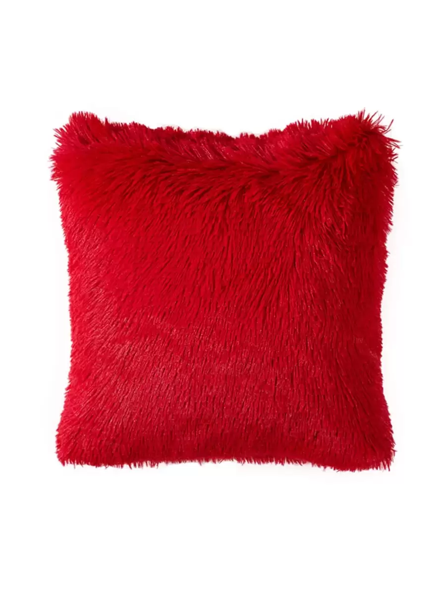 Plain Plush Cushion Cover Without Filler, Red  Fuzzy Warm Throw Pillow Case For Home Decor - Red - View 1