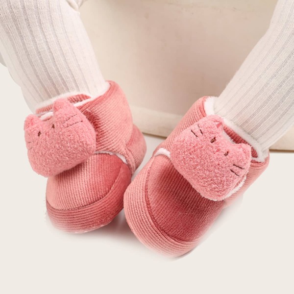 

Baby Boy Cartoon Decor Fur Lined Boots, Hot pink