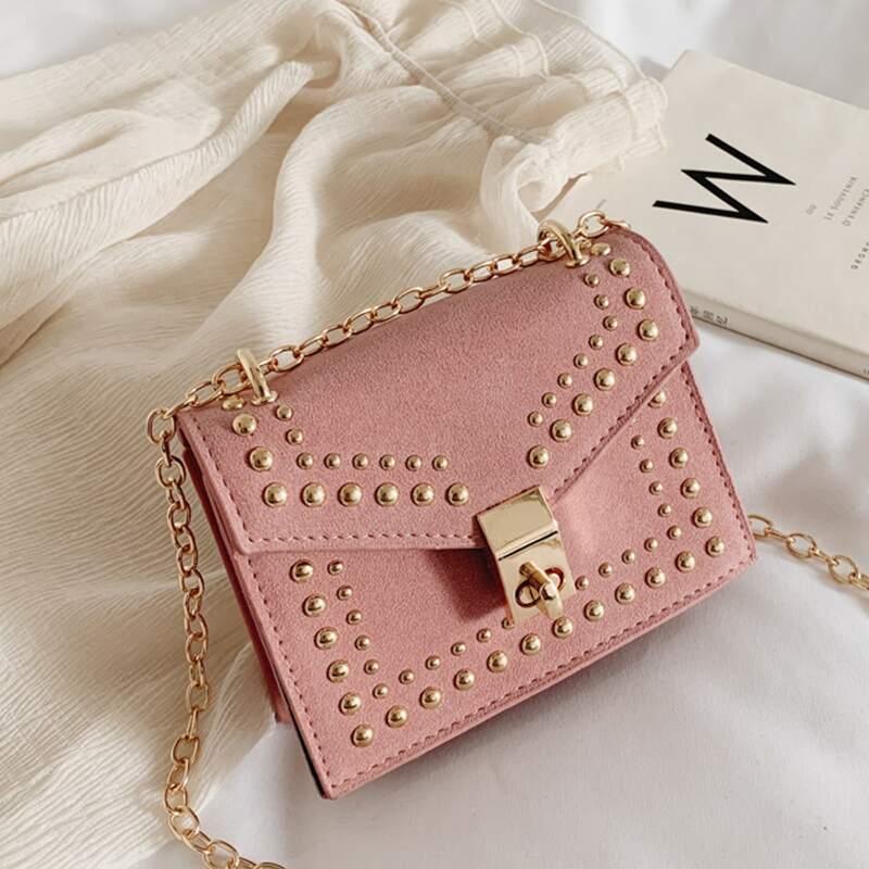 

Studded Chain Crossbody Bag, Pastel dusty pink