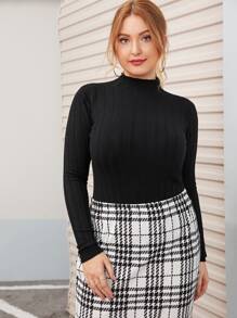 SHEIN LUNE Plus Mock Neck Slim Fit Jumper - Black - View 1