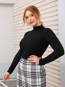 SHEIN LUNE Plus Mock Neck Slim Fit Jumper - Black - View 4