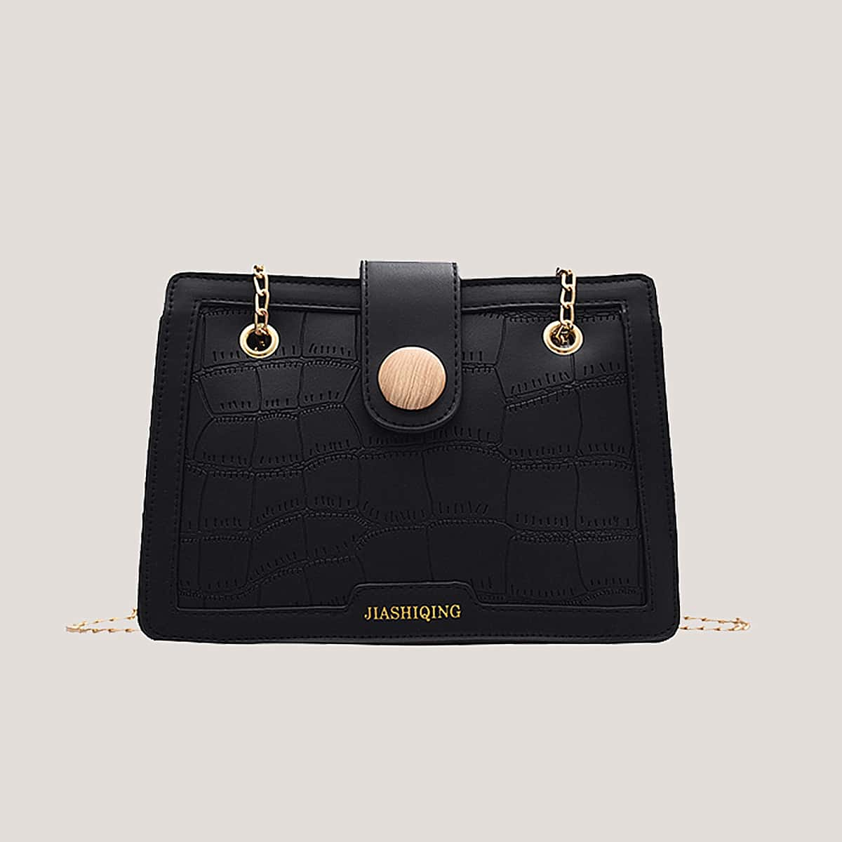 

Croc Embossed Chain Crossbody Bag, Black