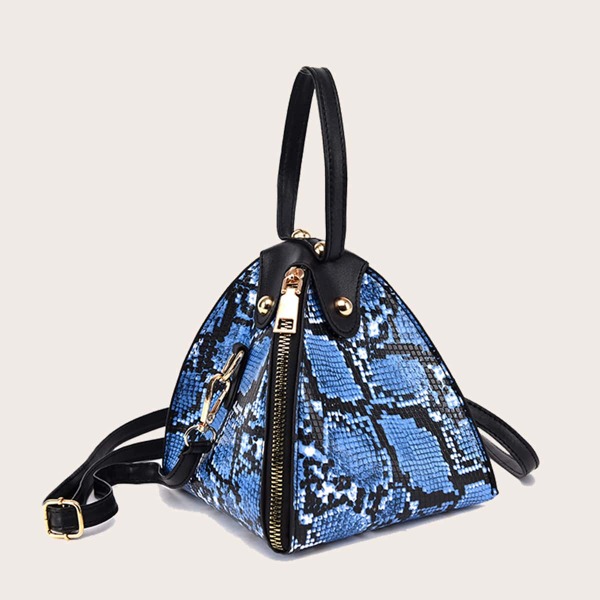 

Mini Snakeskin Pyramid Bag, Blue