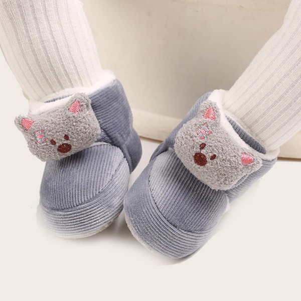 

Baby Boy Cartoon Bear Decor Fur Lined Boots, Grey