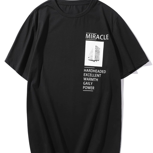 

Men Building & Letter Graphic Tee, Black
