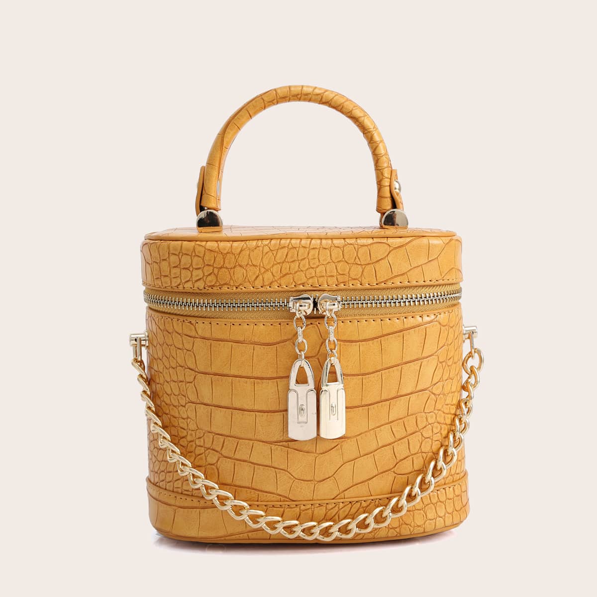 

Croc Embossed Chain Decor Bucket Bag, Yellow