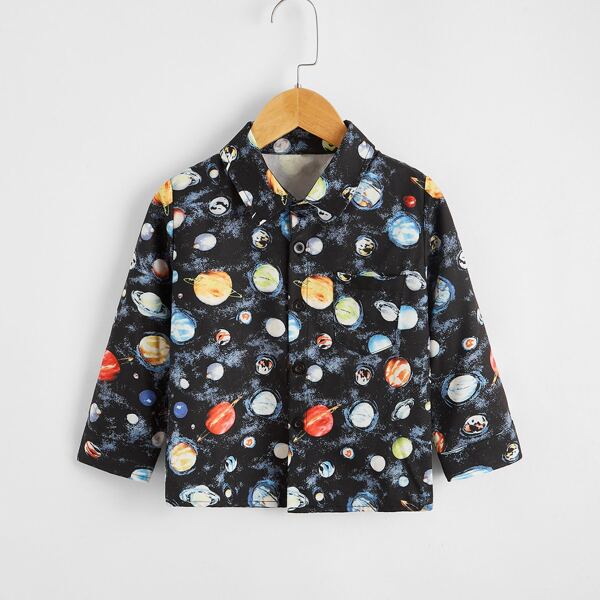 

Toddler Boys Galaxy Print Pocket Front Shirt, Multicolor