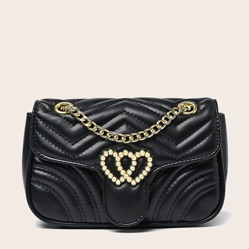 

Faux Pearl Decor Chain Crossbody Bag, Black