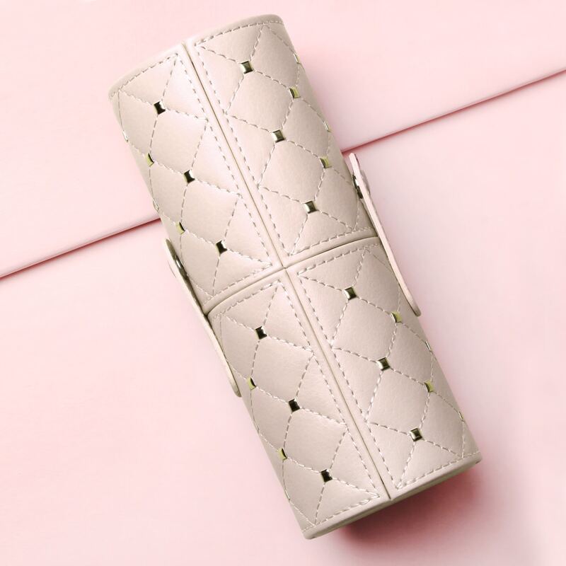 

Studded Quilted Makeup Brush Storage Box, White