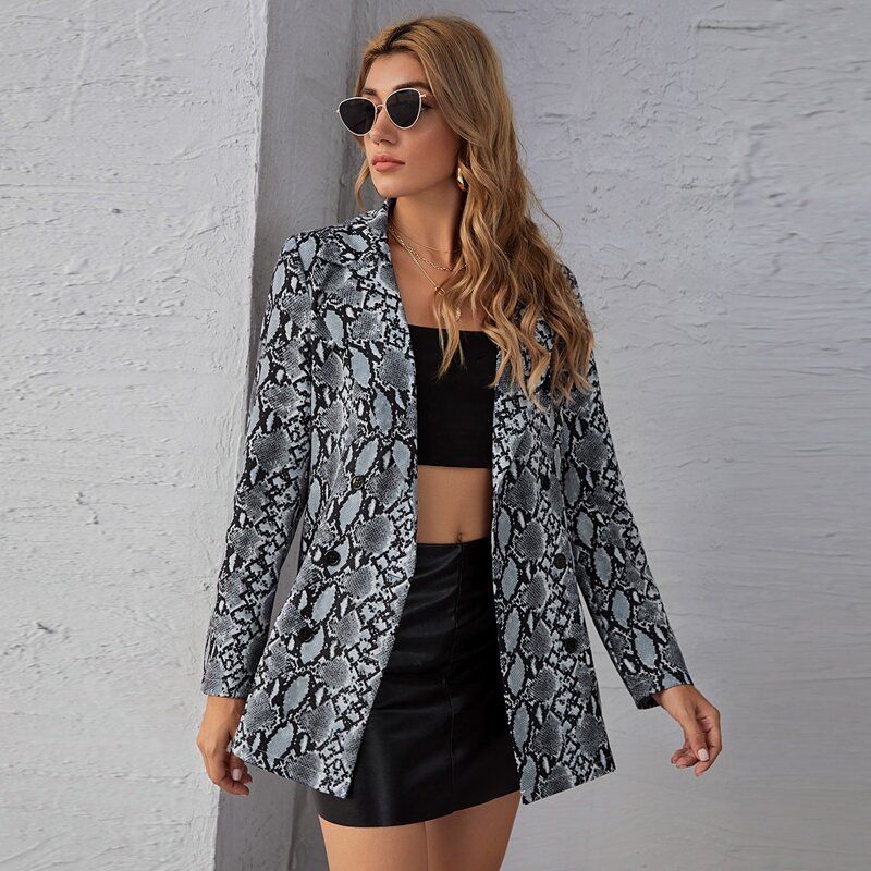 

Lapel Collar Snakeskin Pattern Blazer, Multicolor