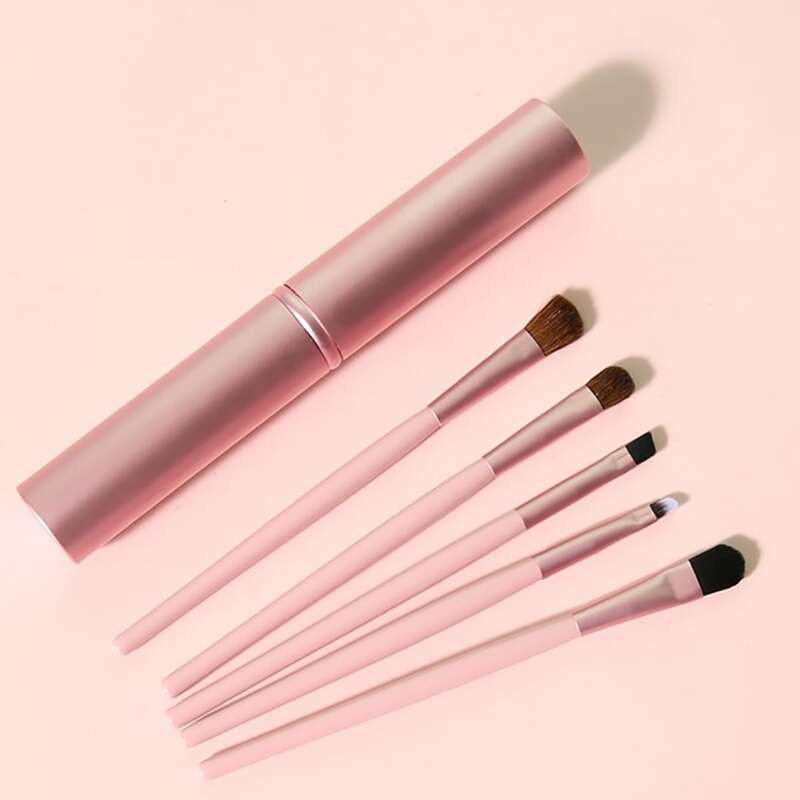 

5pcs Duo-fiber Makeup Brush With Case, Pink