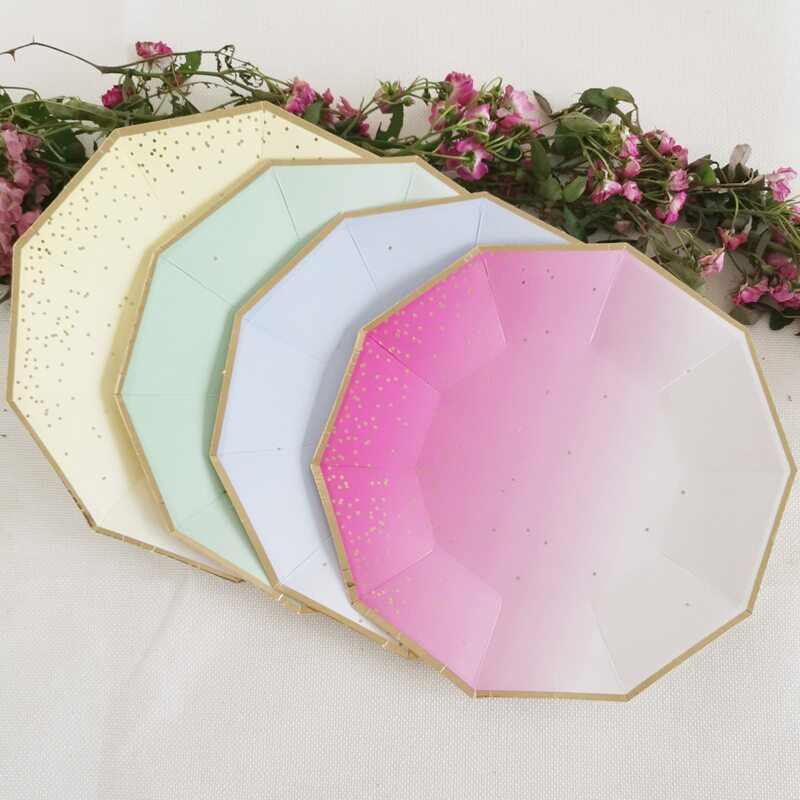 

8pcs Gradient Color Disposable Plate, Multicolor