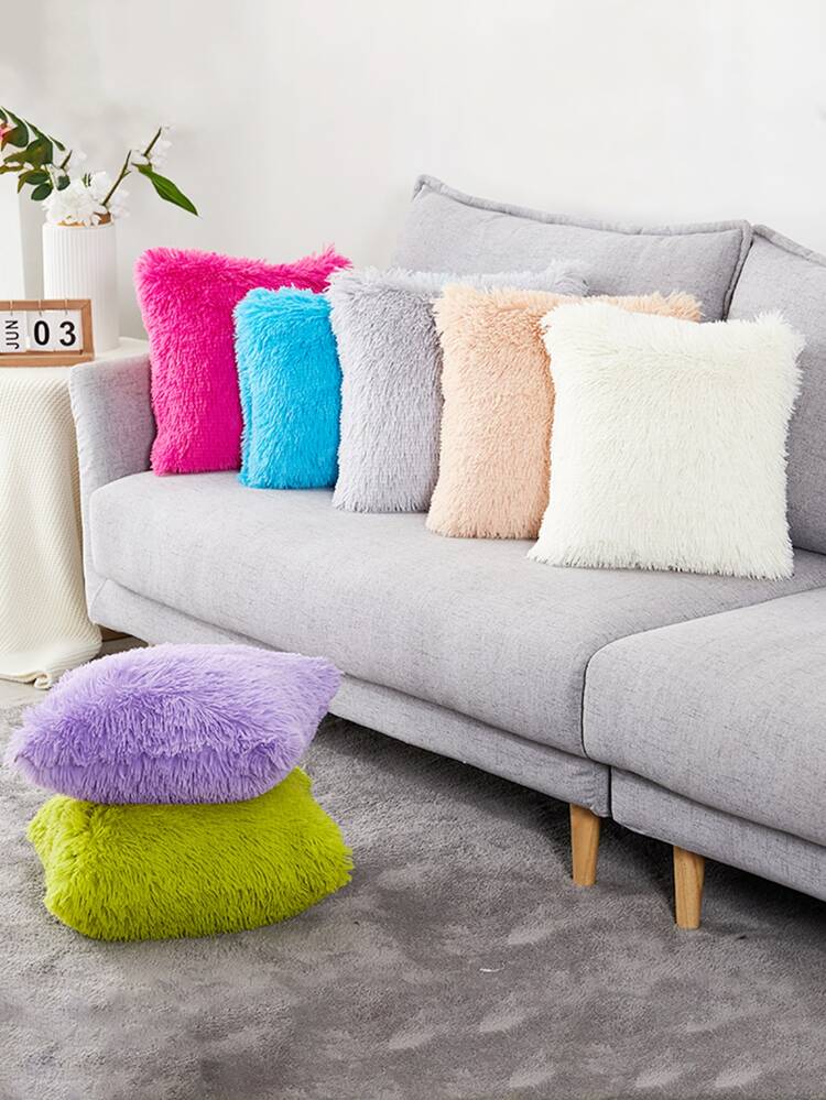 Plain Plush Cushion Cover Without Filler, Light Grey Fuzzy Throw Pillowcase For Home Decor